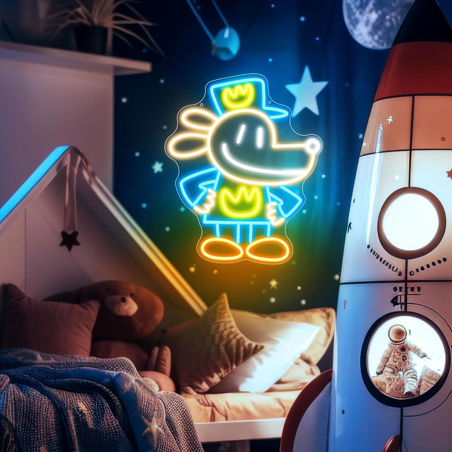 Officially Licensed Dog Man LED Neon Sign – Vibrant Kids’ Bedroom & Game Room Wall Decor, Safe Movie-Themed Gift for Fans Christmas/Birthday, 15x12.4 inches)