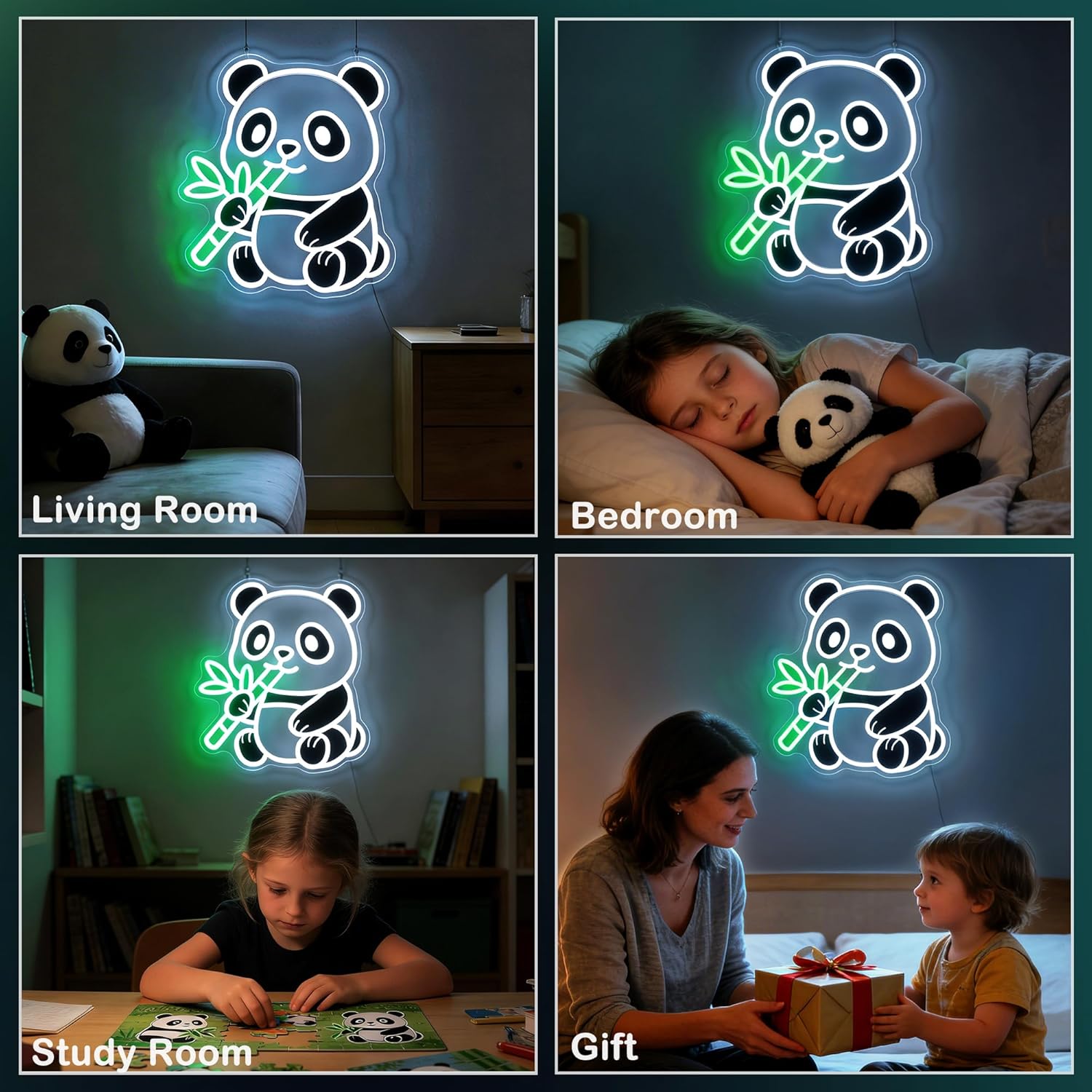 Panda Neon Sign, Dimmable LED Animal Neon Light with UV Print Design, Cute Panda Lamp for Room Wall Decor, Birthday Gifts for Panda Lovers, USB Powered, 10.0 x 11.7 Inch