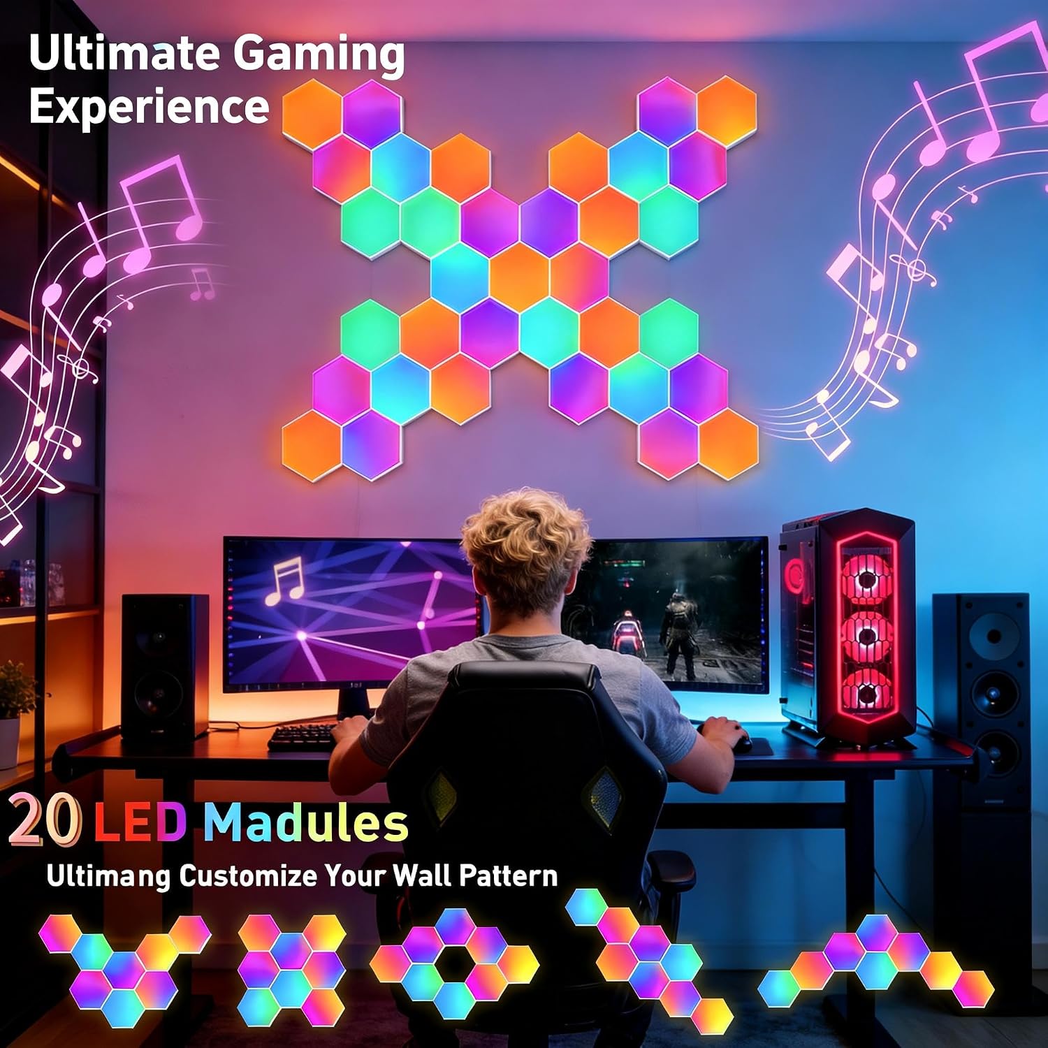 TISOFU 20 Pack Hexagon Lights LED Wall Panels, RGB Gaming Lights with APP/Music Sync & Remote, DIY Smart Modular Hexagonal Honeycomb Glide Hex Tiles Panel, Bedroom Party Decor Gifts