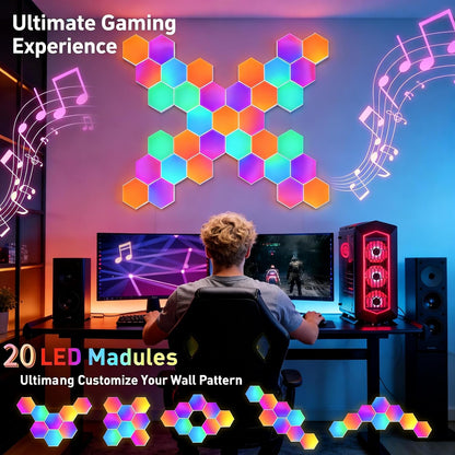 TISOFU 20 Pack Hexagon Lights LED Wall Panels, RGB Gaming Lights with APP/Music Sync & Remote, DIY Smart Modular Hexagonal Honeycomb Glide Hex Tiles Panel, Bedroom Party Decor Gifts