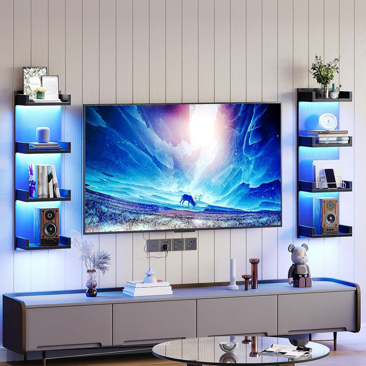 HOOBRO Floating Wall Shelves with LED Lights, Floating Shelf Wall Mounted