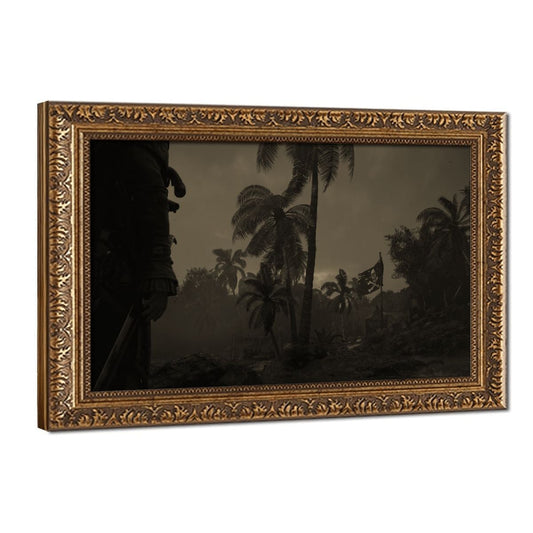 Edward Kenway Pirate Flag Vintage Gold Framed Canvas Wall Art - Made in USA