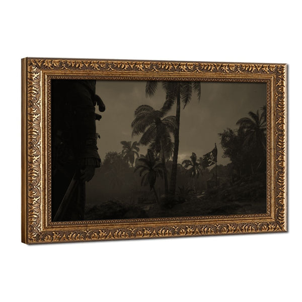 Edward Kenway Pirate Flag Vintage Gold Framed Canvas Wall Art - Made in USA