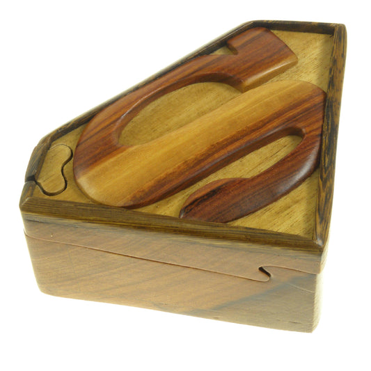 Superman, Handcrafted Wooden Puzzle Box with Secret Compartment, All Natural Intarsia Wood Art