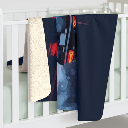 Car Drift Sherpa Blanket — Retro Night Racing Design