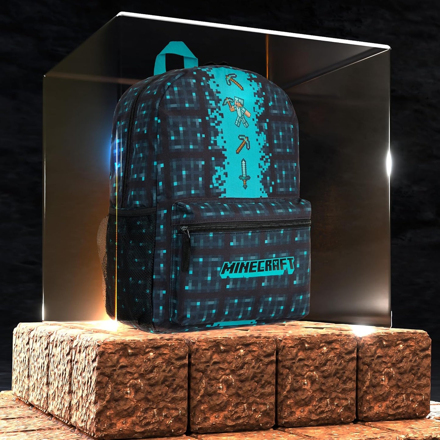 Minecraft Backpack for Boys Kids Teens Adjustable Straps Front Pocket Daypack Backpacks for Sports Gym School Gamer Gifts (Blue)