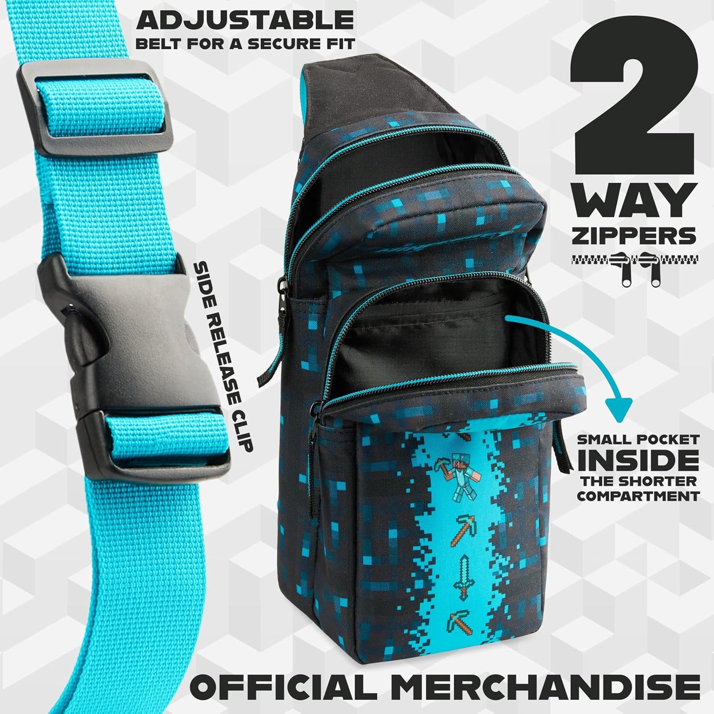 Minecraft Crossbody Bag for Kids Teens Creeper Sling Chest Bag for Travel with Adjustable Strap Gamer Gifts for Boys