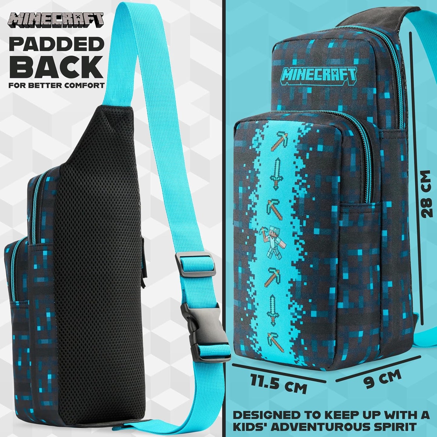 Minecraft Crossbody Bag for Kids Teens Creeper Sling Chest Bag for Travel with Adjustable Strap Gamer Gifts for Boys