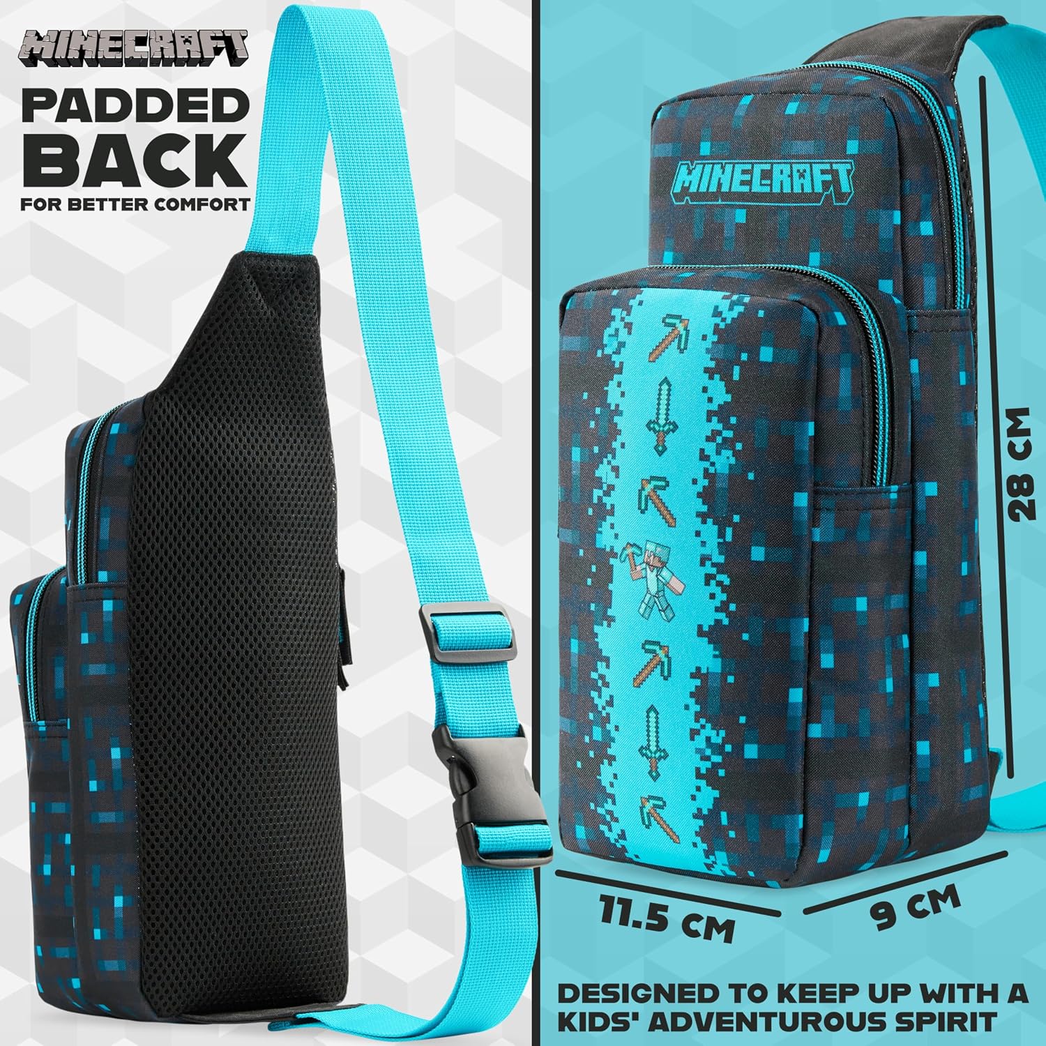 Minecraft Crossbody Bag for Kids Teens Creeper Sling Chest Bag for Travel with Adjustable Strap Gamer Gifts for Boys
