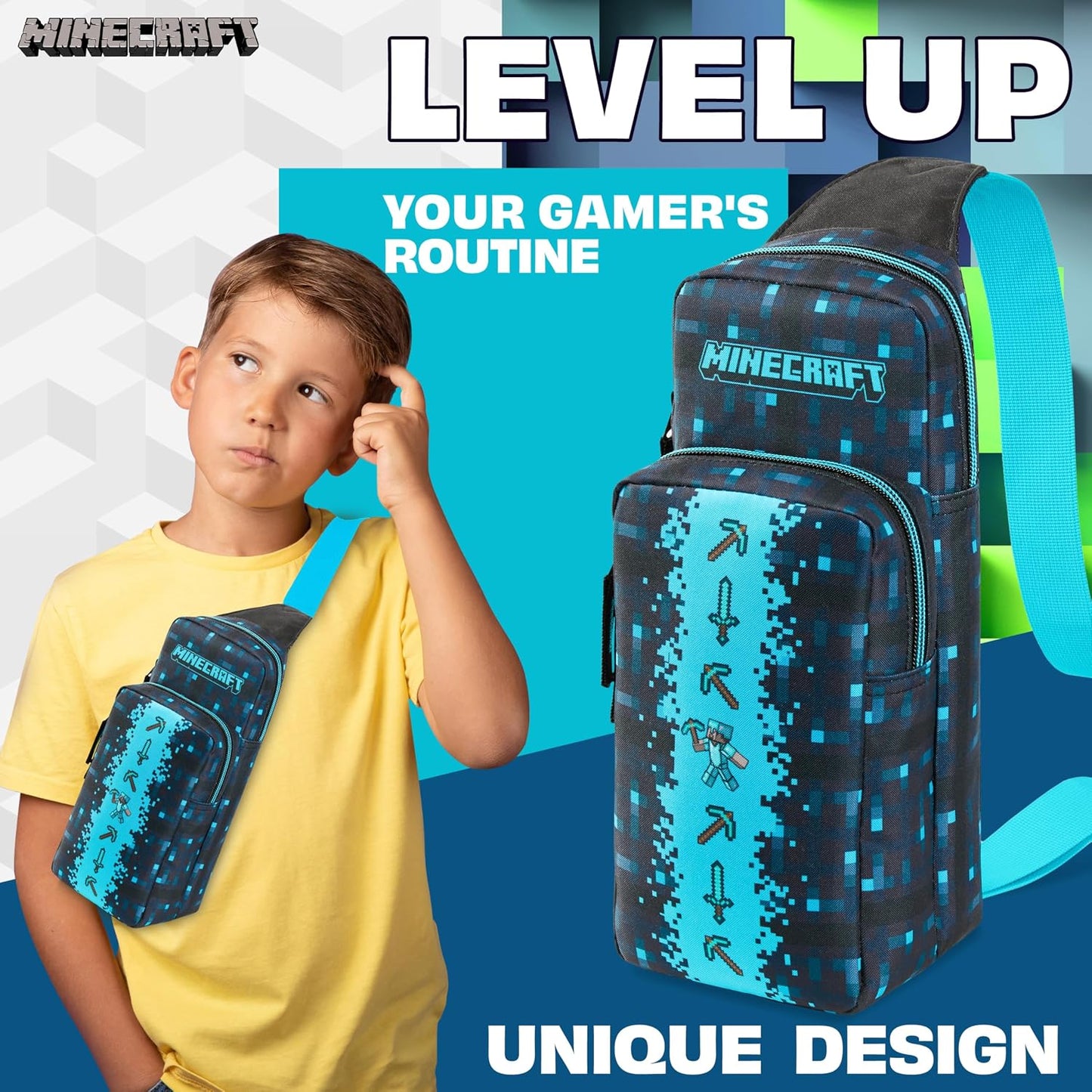 Minecraft Crossbody Bag for Kids Teens Creeper Sling Chest Bag for Travel with Adjustable Strap Gamer Gifts for Boys