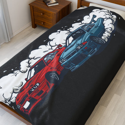 JDM Drift Cars Velveteen Plush Blanket — Japanese Street Racing Throw