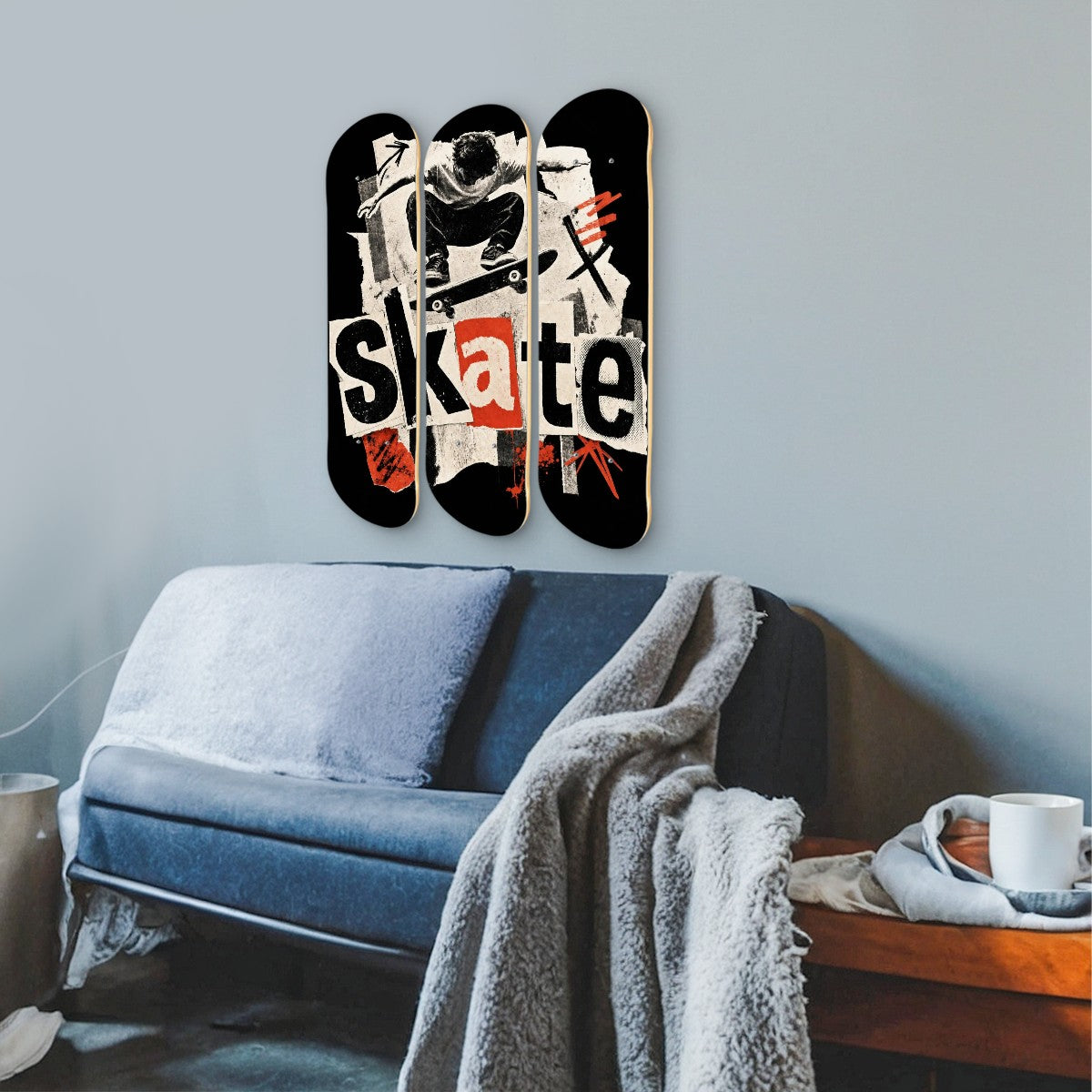 3-Panel Skateboard Wall Art - Canadian Maple Wood, Made in USA