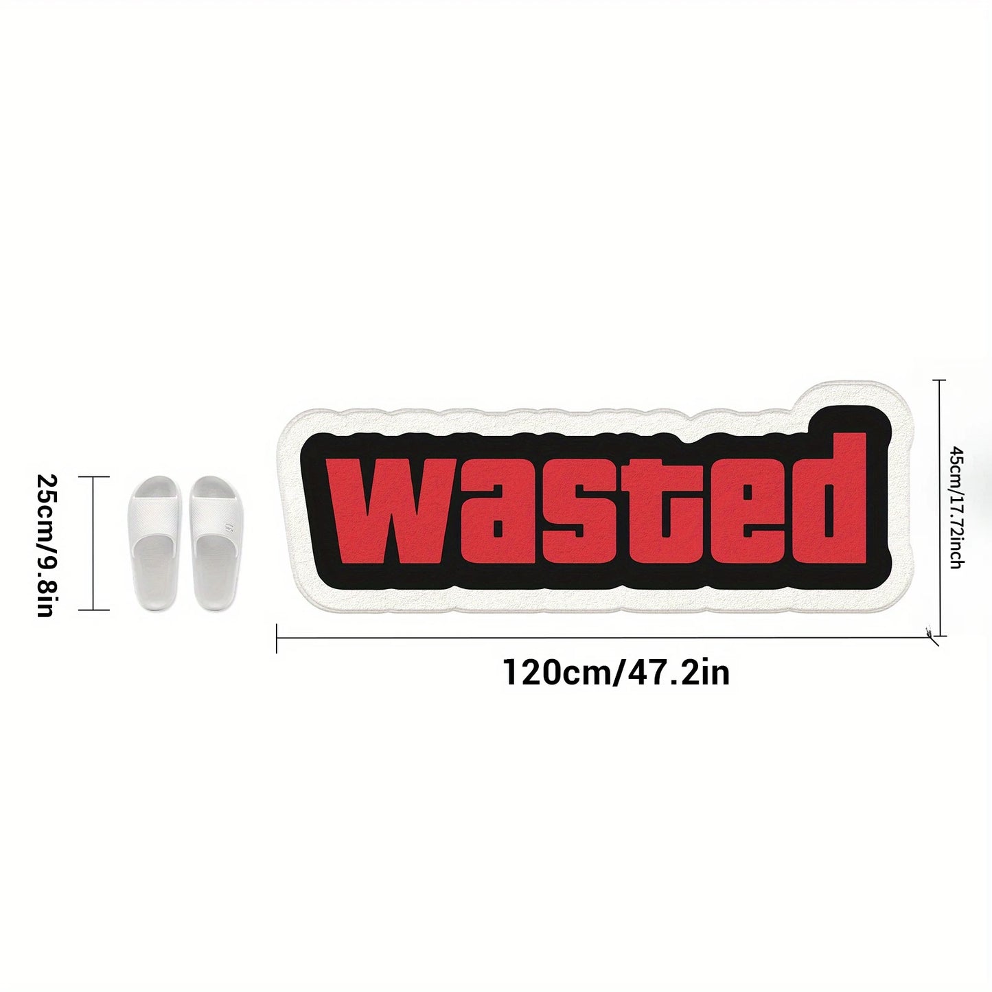 rug with 'Wasted' text and dimensions on a white background