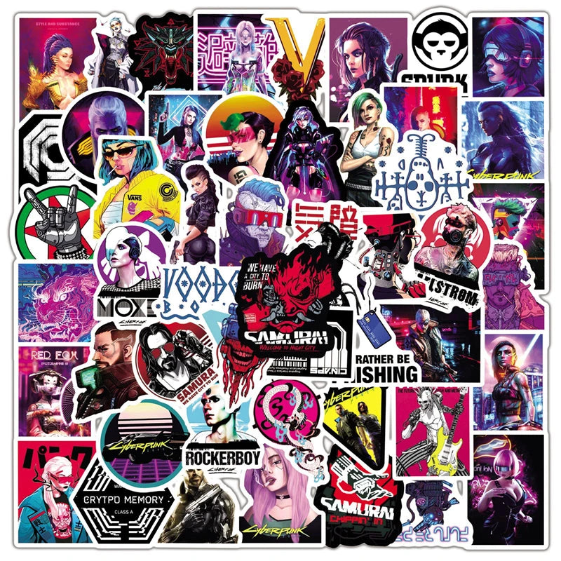 10-50 Piece Cyberpunk 2077 Game Sticker Set: Waterproof for Phones, Laptops, Luggage, and Skateboards