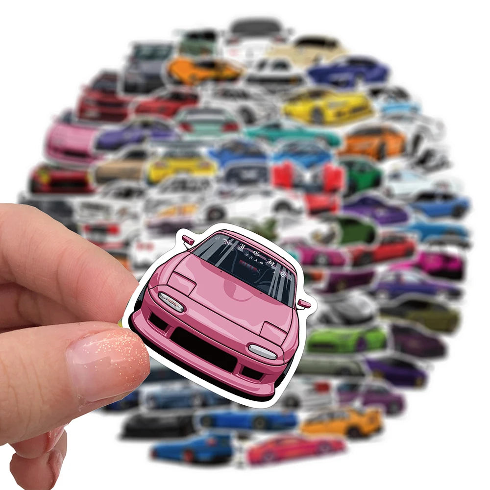 Racing Car Graffiti Sticker Pack – JDM Waterproof Decals for Laptops, Bikes & Skateboards