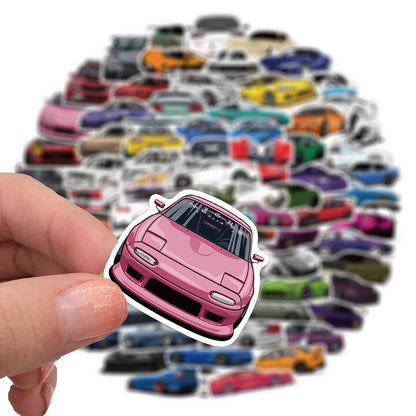 Racing Car Graffiti Sticker Pack – JDM Waterproof Decals for Laptops, Bikes & Skateboards