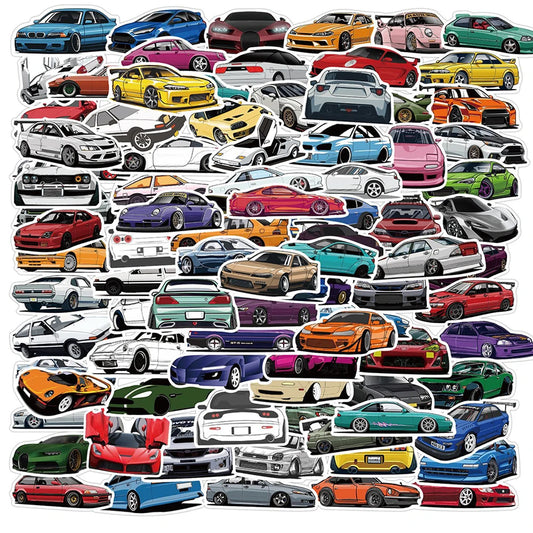 Paquete de pegatinas de grafitis de coches de carreras - Calcomanías JDM impermeables para ordenadores portátiles, bicicletas y monopatines