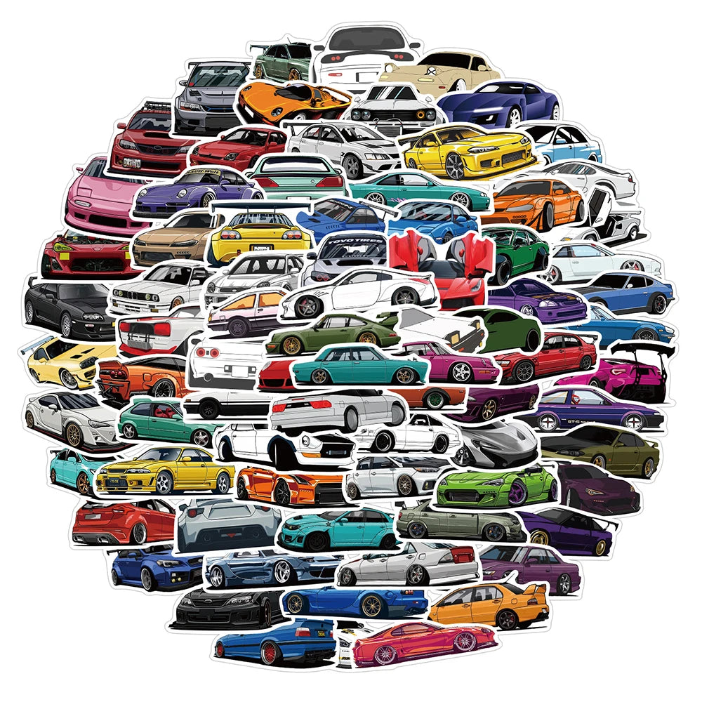 Racing Car Graffiti Sticker Pack – JDM Waterproof Decals for Laptops, Bikes & Skateboards