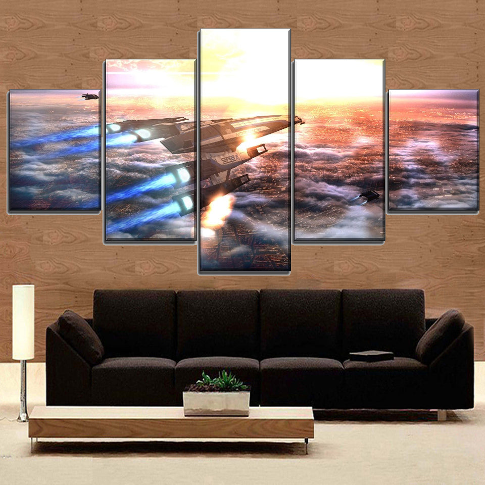 No Framed Mass Effect Game Normandy SR-2 5 Pcs Canvas Picture Print Wall Art Canvas Painting Wall Decor for Living Room Gapo Goods