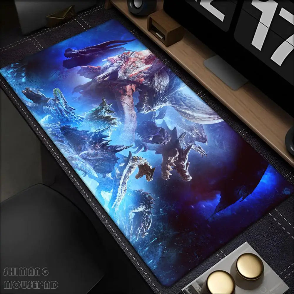 Monster Hunter World Alfombrilla de Ratón Alfombras de Mesa Teclado de Goma Kawaii XXL 90x40cm Alfombrilla Antideslizante