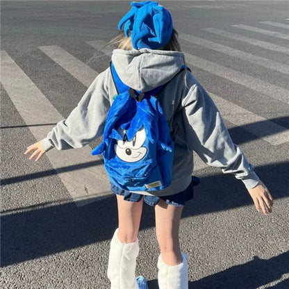 Sonic the Hedgehog Plush Backpack - Large Capacity Anime Schoolbag for Kids