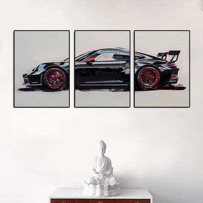 3-Piece Supercar Canvas Wall Art - Sports Car Poster Set for Boys Room