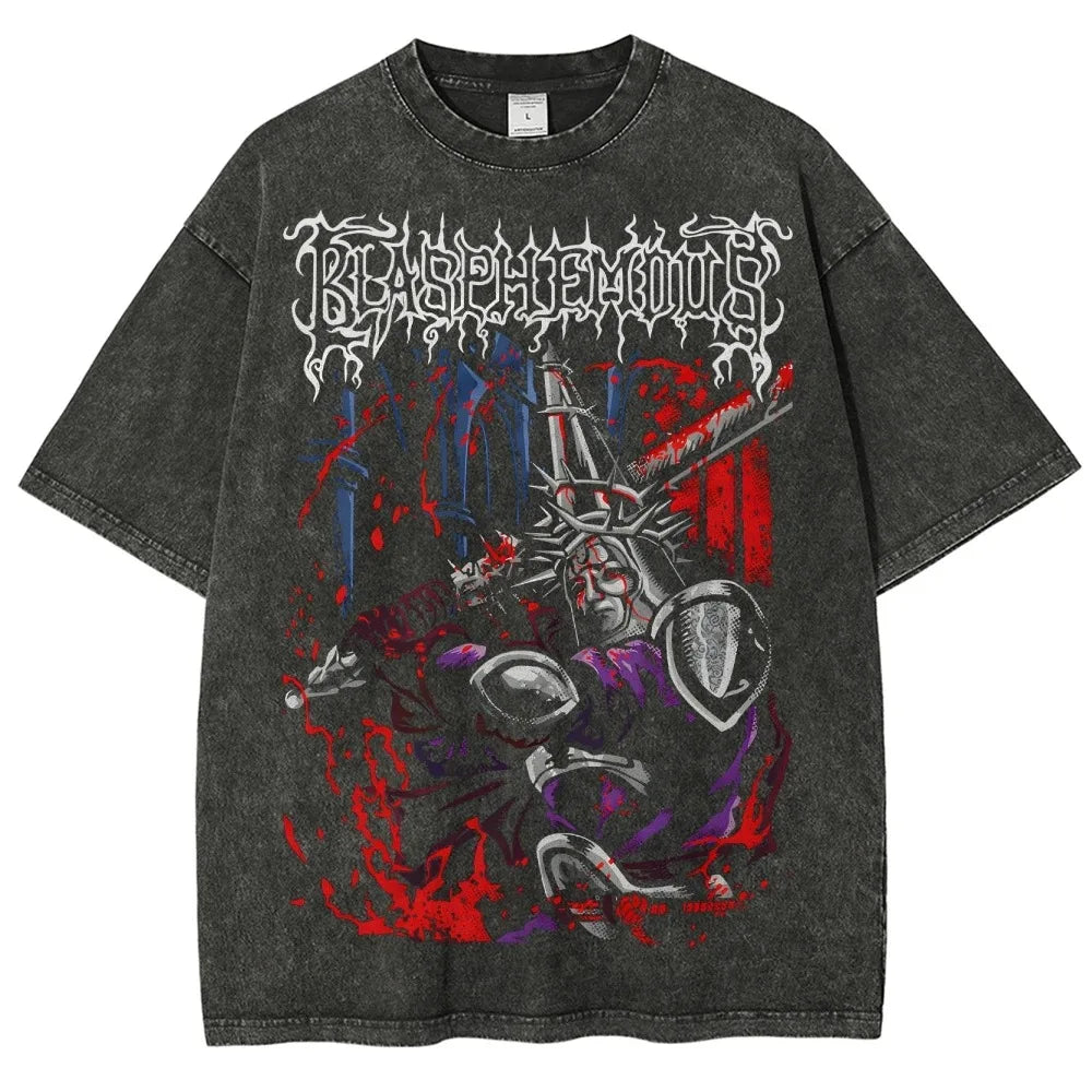 Dark Souls Washed Graphic T-Shirt - Soft Cotton Oversized Anime Streetwear Tee
