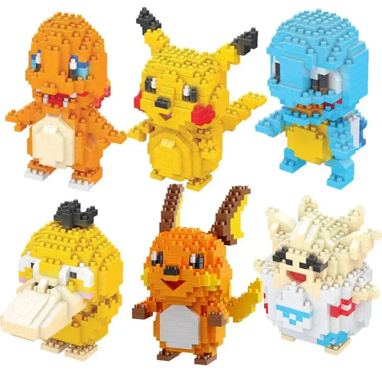 Pokémon Blocks: Small Cartoon Mini Building Blocks featuring Pikachu, Charizard, Eevee, Mewtwo - Anime Assembled Action Model Dolls Toys. 