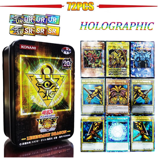 72Pcs Yugioh with Tin Box, Yu-Gi-Oh Holographic English Cards, Pro White Dragon Duel Game Collection, Card Kids Toy Gift.