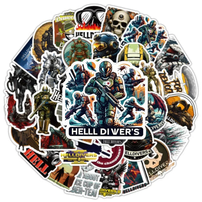 10/50pcs HELLDIVERS Game Nostalgic Cool Stickers for Phone, Guitar, Scrapbook, Suitcase, Cartoon Stickers, Kids Gifts