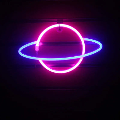 a neon sign with a ring around it