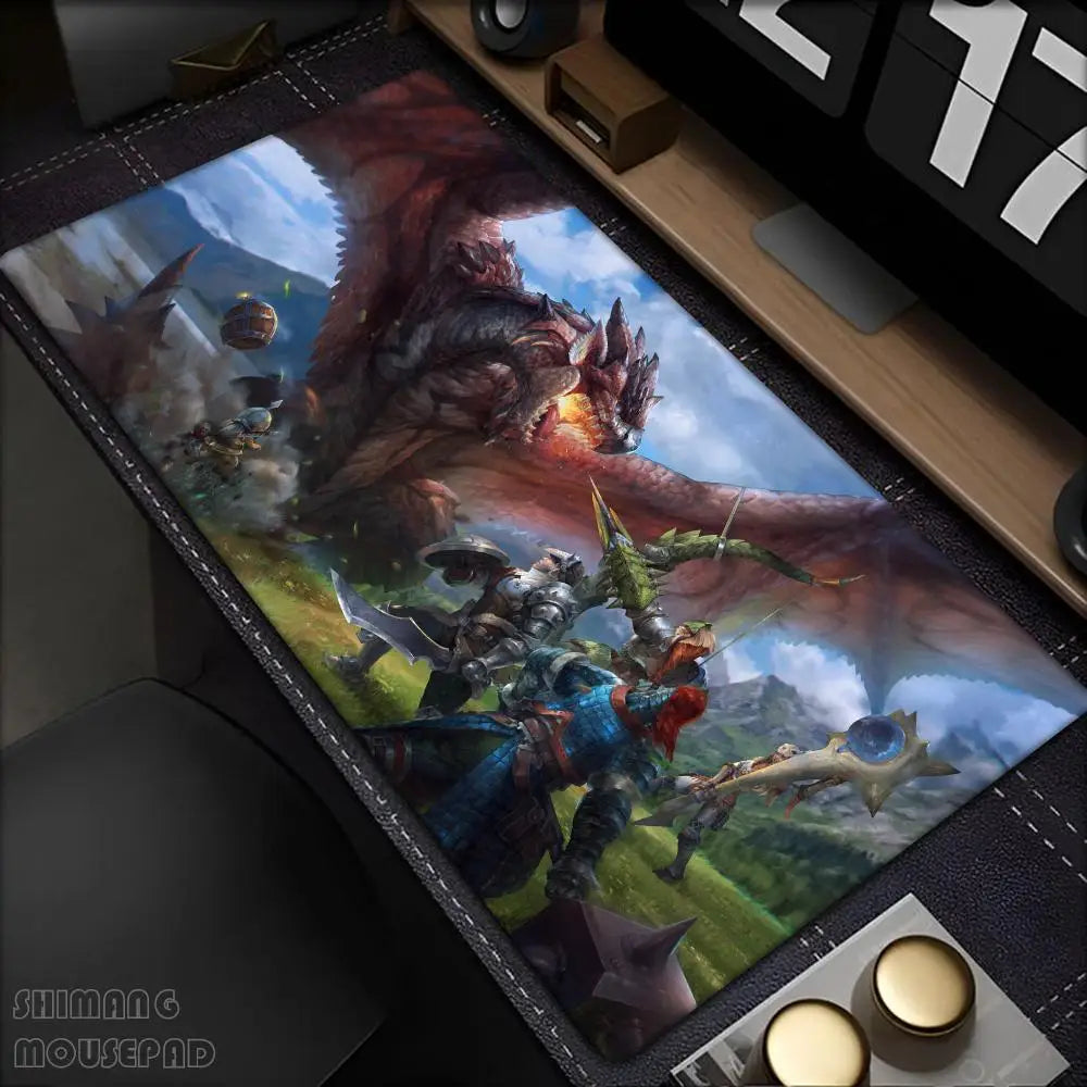 Monster Hunter World Alfombrilla de Ratón Alfombras de Mesa Teclado de Goma Kawaii XXL 90x40cm Alfombrilla Antideslizante