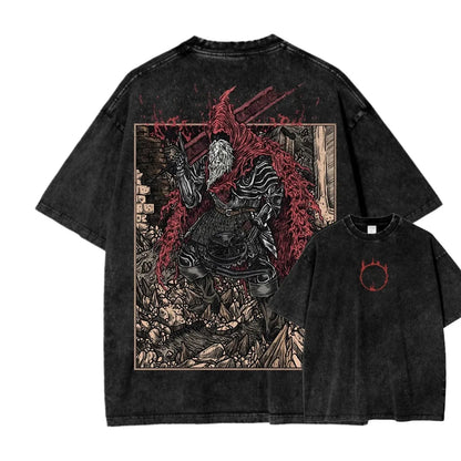 Dark Souls Washed Graphic T-Shirt - Soft Cotton Oversized Anime Streetwear Tee