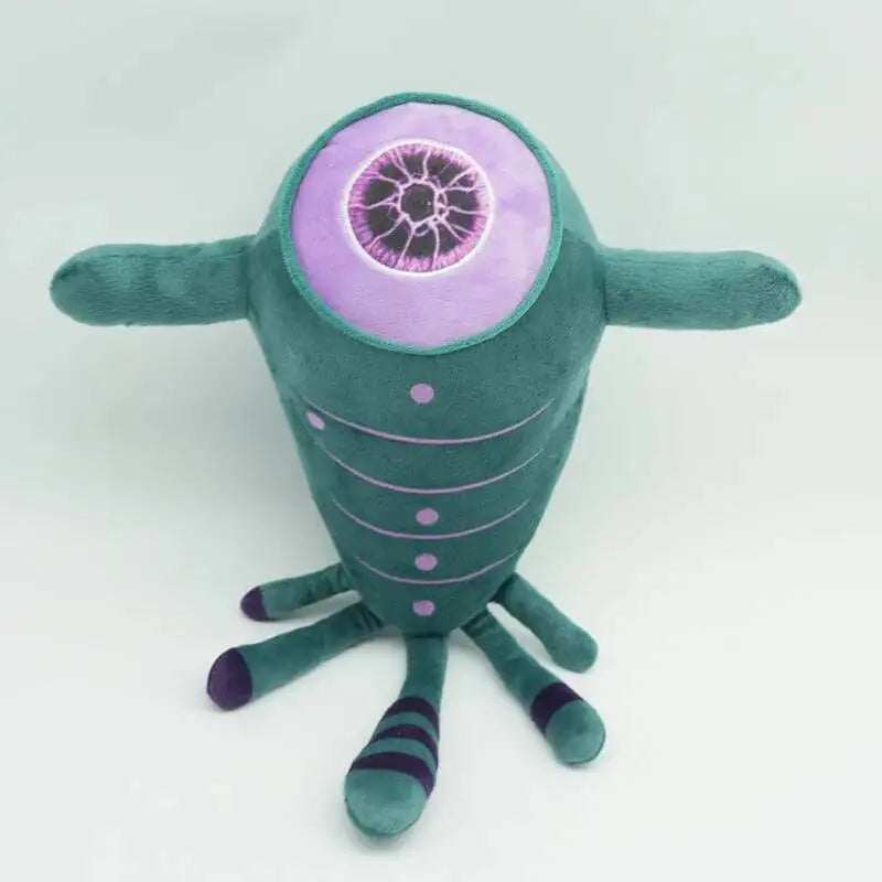 Plush toy with a purple circular design on a white background