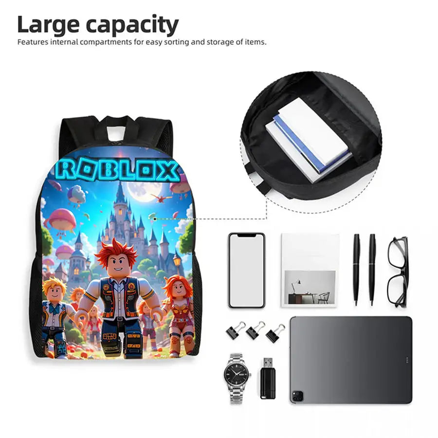 Roblox 15-Inch Kids Backpack - Lightweight Cartoon Print with Adjustable Straps for Boys and Girls