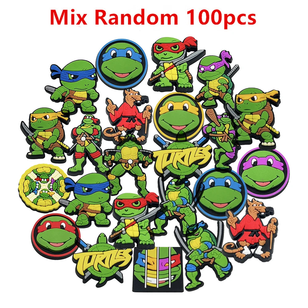 Collection of Teenage Mutant Ninja Turtles-themed pins with a mix of characters and logos.