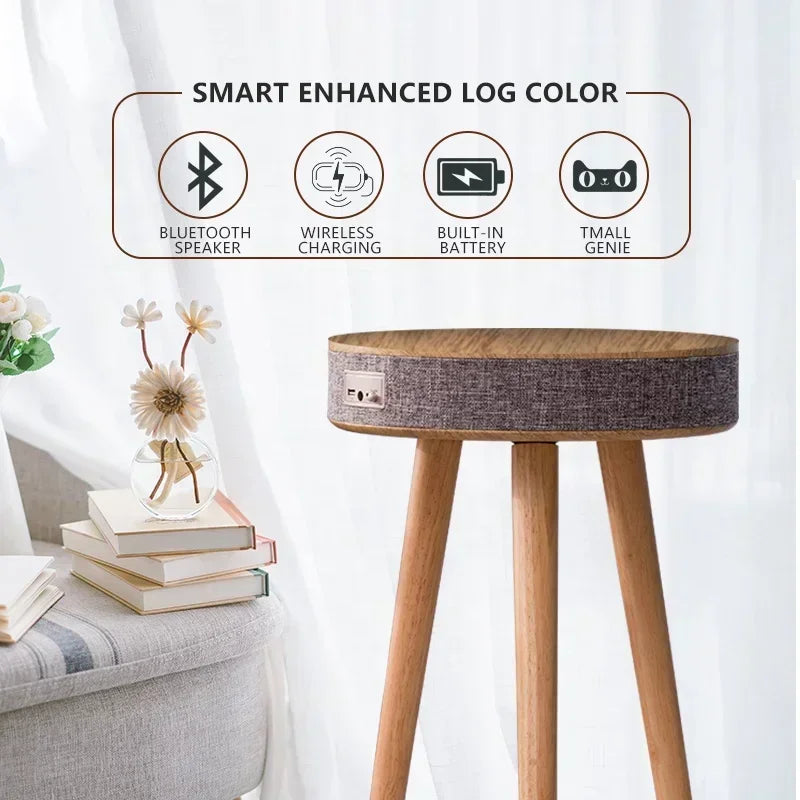 Portable Wooden Coffee Table Bluetooth Speaker with Wireless Charging and USB Stand - 9000 mAh