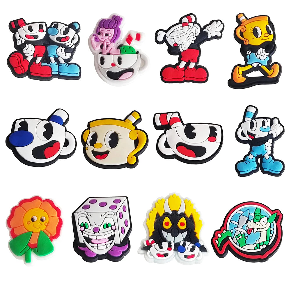 Cuphead Shoe Charms 12-Piece Set - Gaming Clog Charms for Shoes and Accessories
