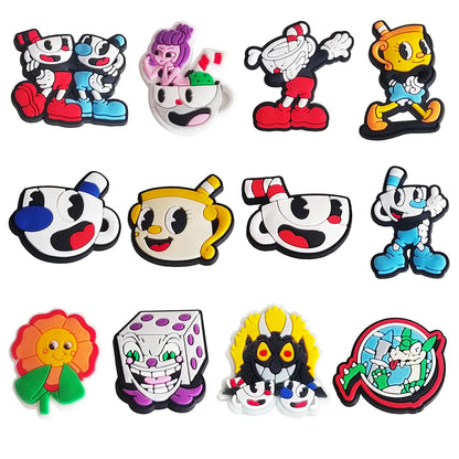 Cuphead Shoe Charms 12-Piece Set - Gaming Clog Charms for Shoes and Accessories