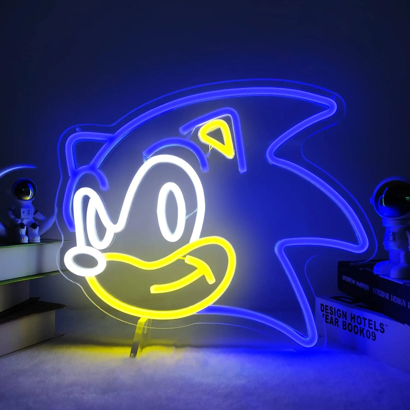 a neon sign that has a sonic logo on it