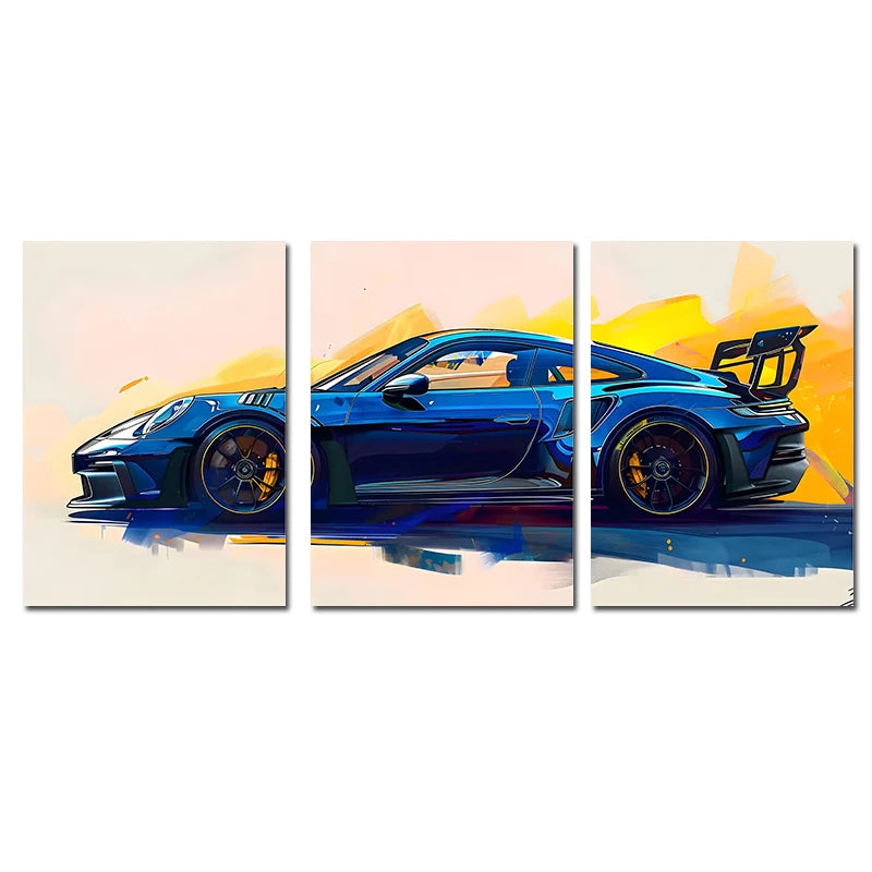 3-Piece Supercar Canvas Wall Art - Sports Car Poster Set for Boys Room