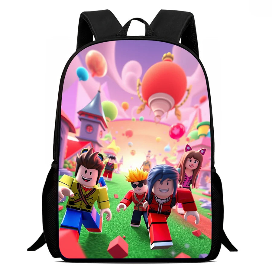 Roblox 15-Inch Kids Backpack - Lightweight Cartoon Print with Adjustable Straps for Boys and Girls