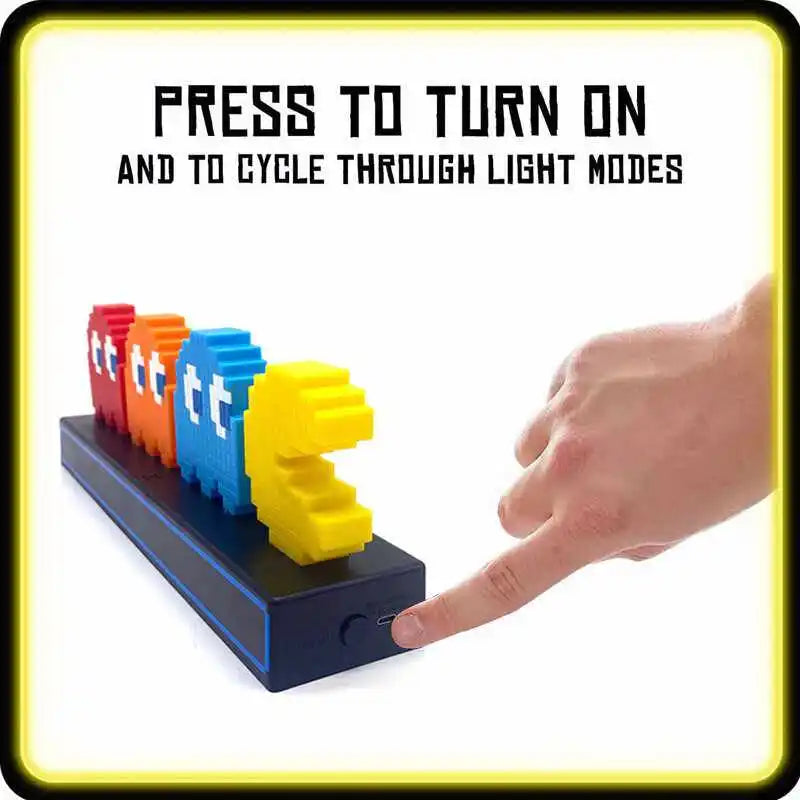 Colorful LED strip with text 'Press to turn on and to cycle through light modes' and a hand pressing a button.