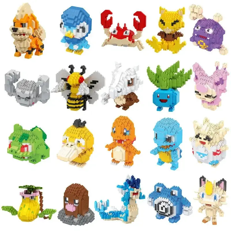 Pokémon Blocks: Small Cartoon Mini Building Blocks featuring Pikachu, Charizard, Eevee, Mewtwo - Anime Assembled Action Model Dolls Toys. 