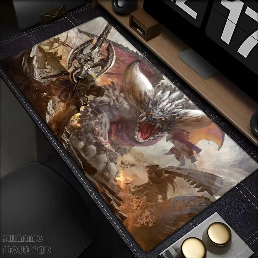 Monster Hunter World Alfombrilla de Ratón Alfombras de Mesa Teclado de Goma Kawaii XXL 90x40cm Alfombrilla Antideslizante