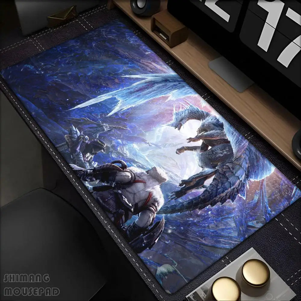 Monster Hunter World Alfombrilla de Ratón Alfombras de Mesa Teclado de Goma Kawaii XXL 90x40cm Alfombrilla Antideslizante