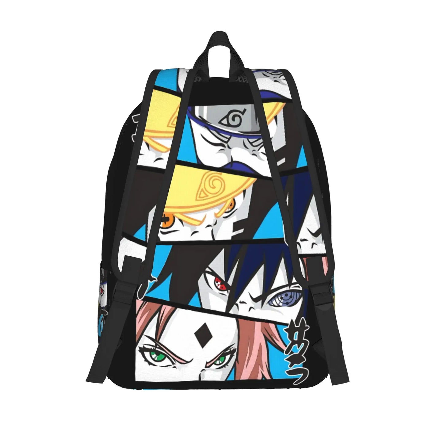 Naruto anime backpack in multicolor, available in 16 and 18 inch sizes back