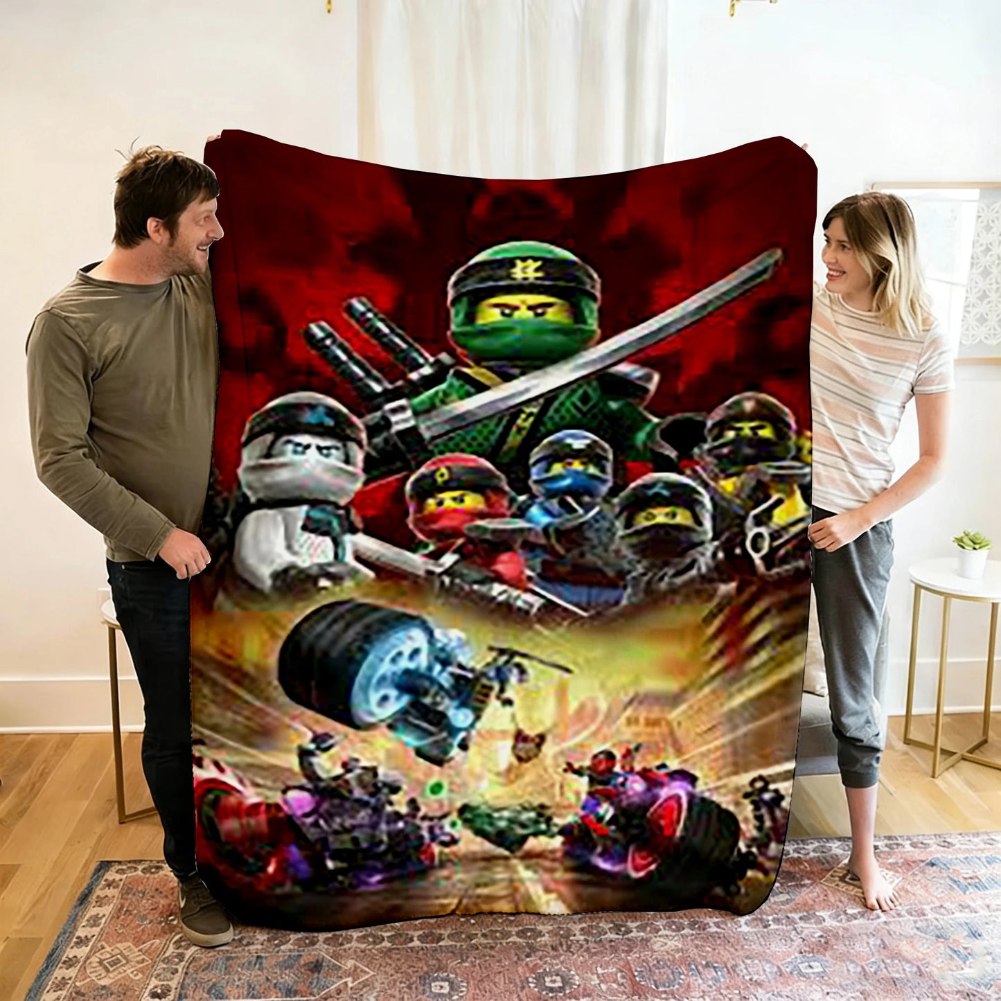Ninjago Flannel Blanket - Cartoon Anime Throw for Kids, Home, and Travel