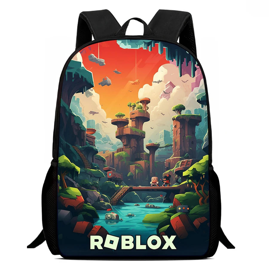 Roblox 15-Inch Kids Backpack - Lightweight Cartoon Print with Adjustable Straps for Boys and Girls