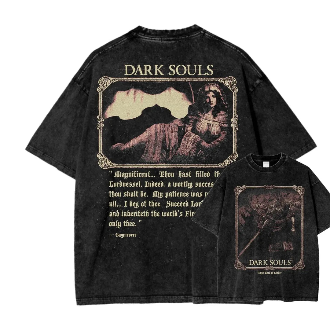 Dark Souls Washed Graphic T-Shirt - Soft Cotton Oversized Anime Streetwear Tee